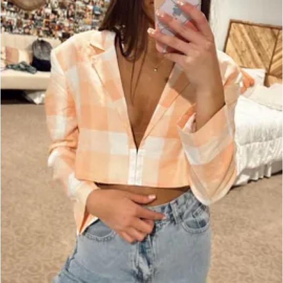 For Love And Lemons Tops - For Love And Lemons EUGENIE CROP BLAZER TANGERINE ORANGE